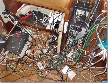 Typical office computer cable mess