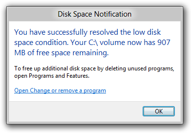Disk Space Issue Resolved